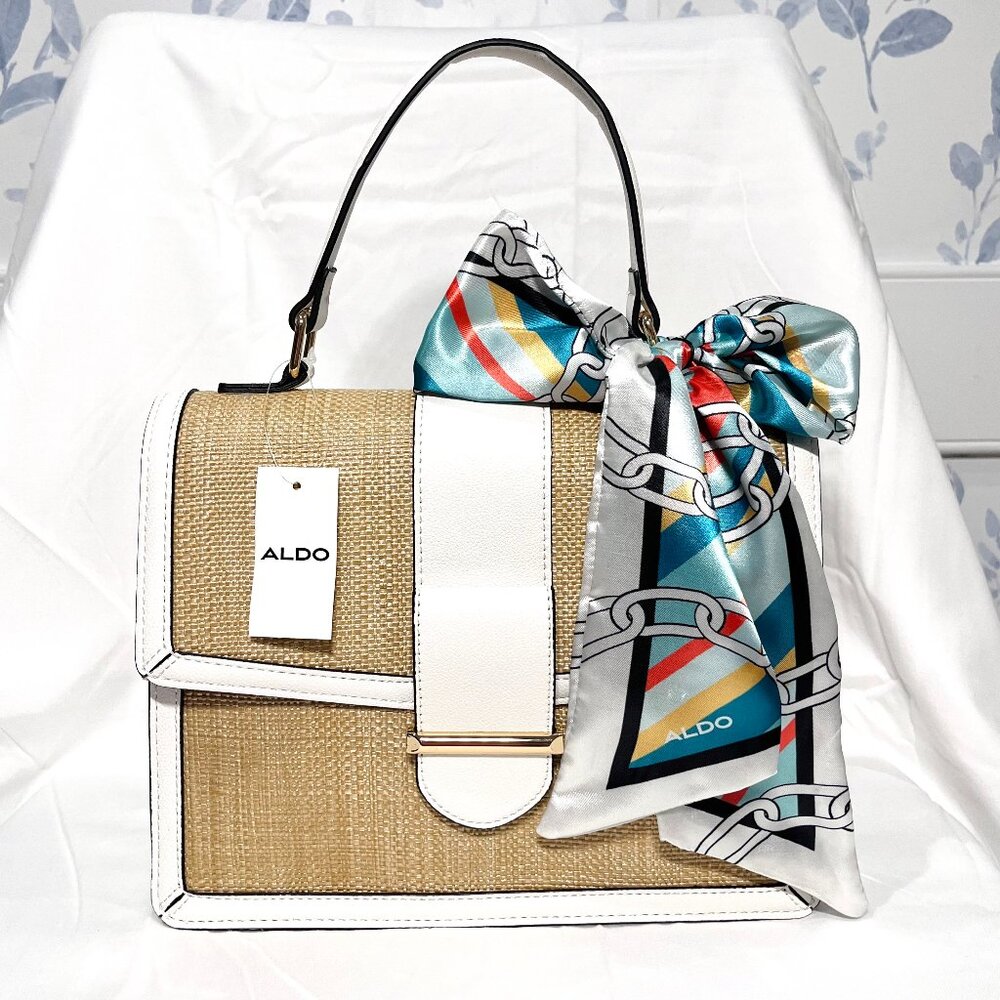 NWT ALDO Anniebrook Straw Top Handle Crossbody Satchel - White